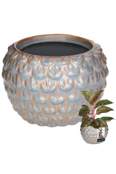 KOTARBAU Ghiveci artistic de flori 17 cm, gri, ceramic vintage cu aspect spăr...