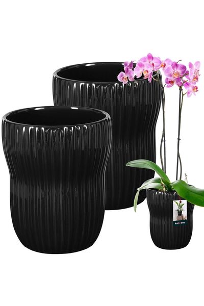 KOTARBAU 2 buc. Ghiveci de flori și ierburi, ceramic, negru, glazurat, cu can...