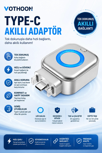 Vothoon Akım Korumalı Type-C Akıllı Şarj Ayırıcı Otomatik Şarj Kesici Batarya...