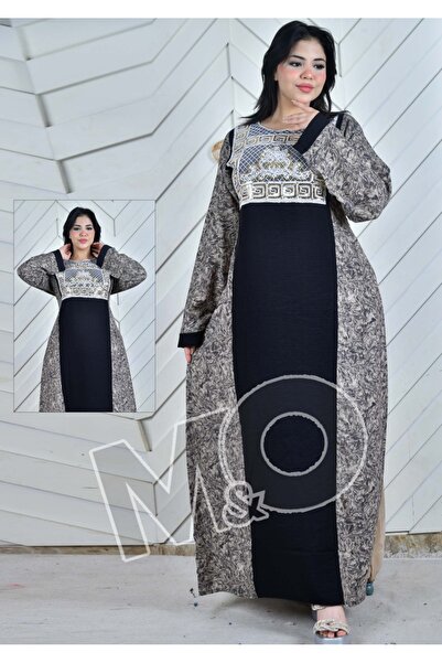 M&O 2 Linen Jacquard Robe with Plain Linen Lace on the Chest