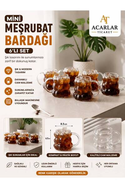 Acarlar Ticaret 6'lı Borosilikat Cam Kahve Yanı Su Bardağı - Mini Boy Boncuk ...