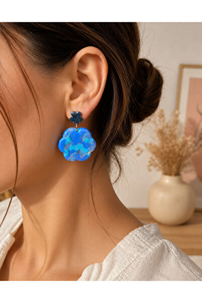 Handmade Earrings - Blue Flower with silver accessories