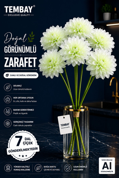 TEMBAY 7 Dal Yapay Krizantem Kasımpatı Çiçeği 33 cm Gerçekçi Dekoratif Vazo Ç...