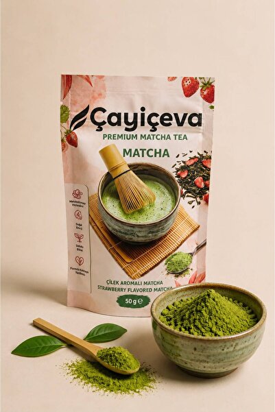 ÇAYİÇEVA Çilek Aromalı Matcha , Strawberry Matcha 50 Gr