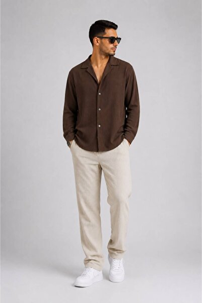 khufu Trendy Men's Lycra Wrinkled Shirt Baggy Bottom Top Set