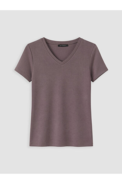 LC Waikiki Lcw Everyday Damson V-Neck Soft Touch Women's T-Shirt