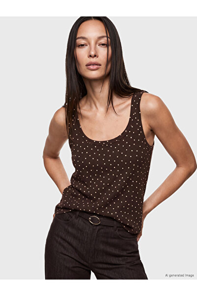 LC Waikiki Lcw Everyday Brown U-Neck Polka Dot Women's Undershirt
