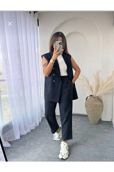 modayaselam Atlas Fabric Premium Height Fit Pants Sleeveless Jacket Vest Set