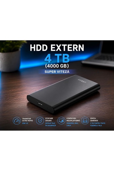 OEM HDD Extern Portabil 4TB (4000GB) USB 3.0, USB C Aluminiu, Super Viteză! ! !