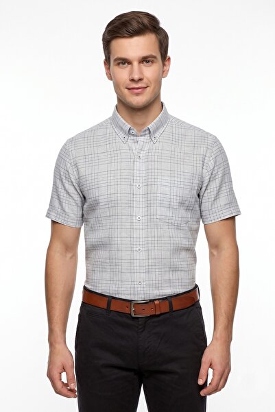 KAMER Men's Classic Double Pocket Plaid Short Sleeve Shirt Bgl-St05621