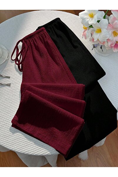 poswicon Burgundy and Black Two-Piece Tracksuit with Gold Wide-Leg Pants and ...