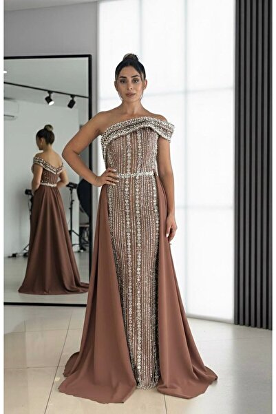 Estilo Fashion Γυναικείο βραδινό φόρεμα με έναν ώμο και πέτρινη κεντητή κάπα