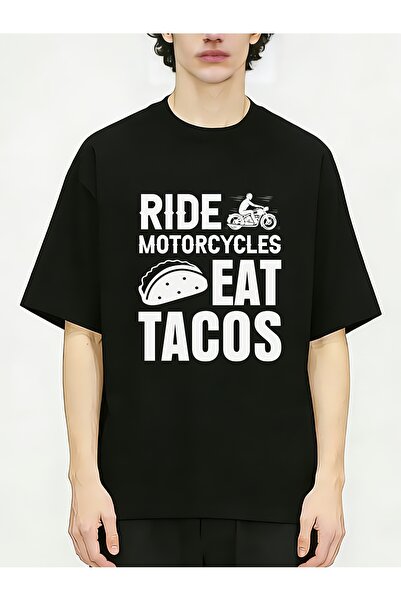 212Wear تي شيرت قطني للرجال من Hobby Humor Ride Motorcycles Eat Tacos برقبة د...