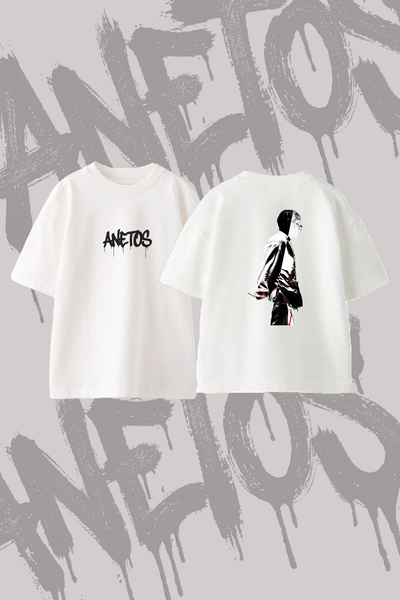 Anetos Jamie Foxx Electro Design Back Printed Cotton White Oversize T-Shirt