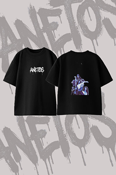 Anetos Sza Artist_1 Design Back Printed Cotton Black Oversize T-Shirt