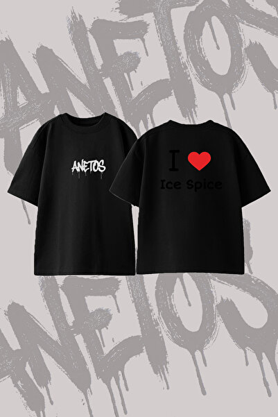 Anetos Ice Spice_3 Design Back Printed Cotton Black Oversize T-Shirt