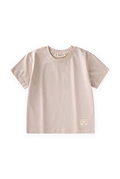 Cigit Label Detailed T-Shirt 2-10 Years Sand