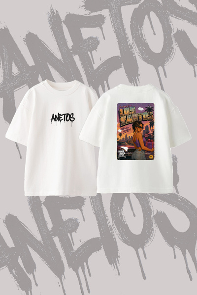 Anetos Μπλουζάκι GTA San Andreas Design Back με τύπωμα Cotton White oversized