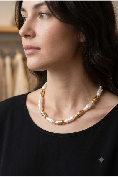 Asteria Jewelry İnci Gold Yassı Kolye