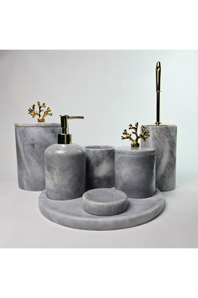 best side Dusty Silver 7-Piece Marble Bathroom Set Model 7103