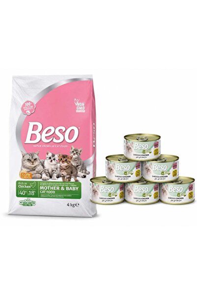 Beso Mother & Baby Cat Food Bundle Chicken Dry Cat Food 4kg + Shredded Chicke...