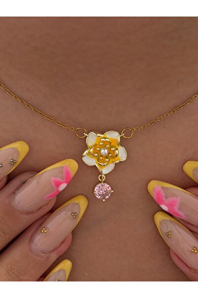 lumirajewel yellow flower charm kolye | çelik