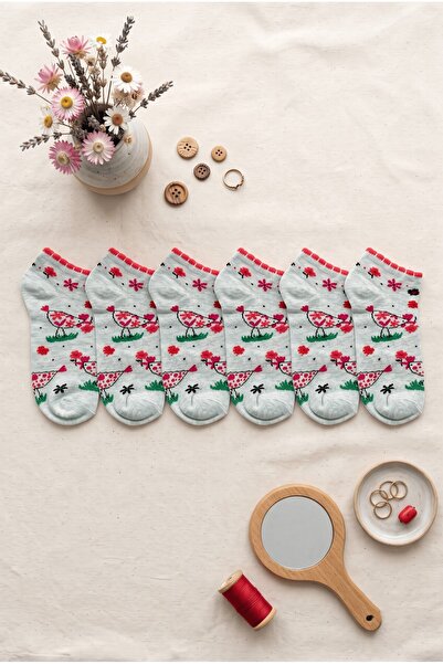 hadiora Set of 6 Gray Patterned Women's Socks - Soft Cotton