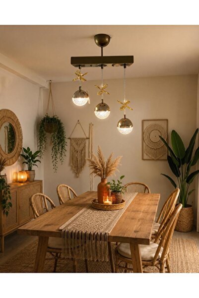BİAVİZE 3LÜ GOLD KASA TOP LEDLİ ÇİÇEK DETAYLI SARKIT AVİZE(3RENK)