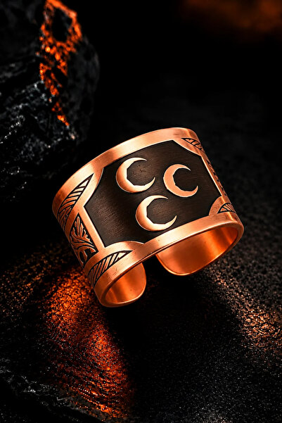 OSMANLI GÜMÜŞ Men's Copper Ring Handmade Adjustable Men's Copper Ring with Th...