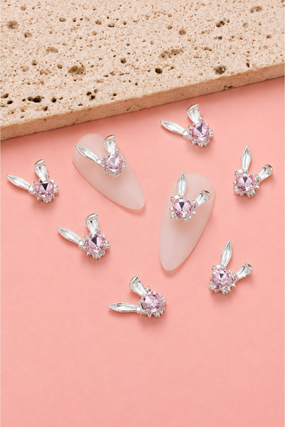 Misyul Tırnak Süsleme Bunny Heart Charm Seti, Tavşan Nail Art Tırnak Süslemesi