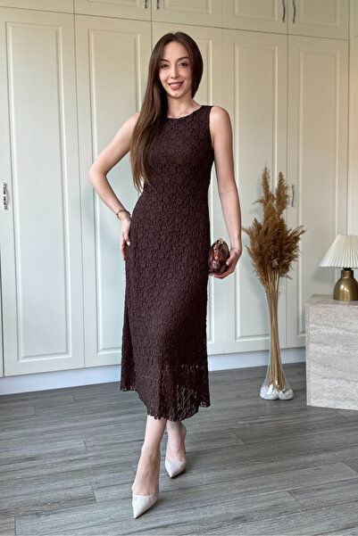 Dilay Gökoğlu Butik Lace Skirt Ruffle Detailed Sleeveless Midi Dress