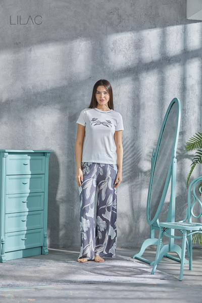 LILAC Women's Floral Patterned 100% Viscose Pajama Set