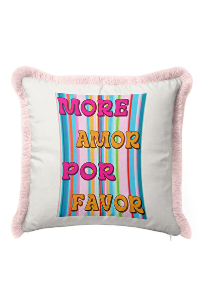 Evimde Bambaşka Pop Art Colorful Lettering Pattern Fringed Pillowcase - Retro...