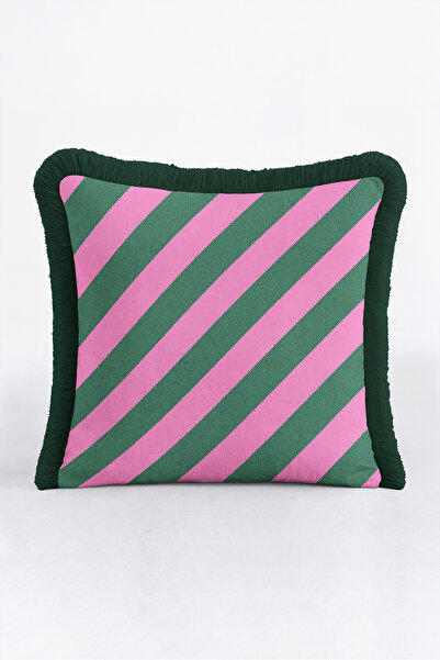 Evimde Bambaşka Striped Geometric Fringe Pillowcase - Retro Candy Theme Pink ...
