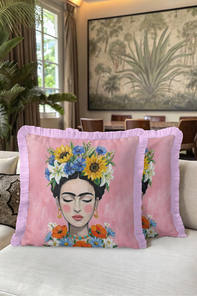 Evimde Bambaşka Women's Portrait Floral Artistic Fringed Pillowcase - Ethnic ...