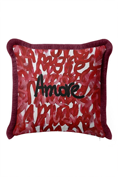 Evimde Bambaşka Abstract Text Design Fringed Pillowcase - Artistic Typographi...