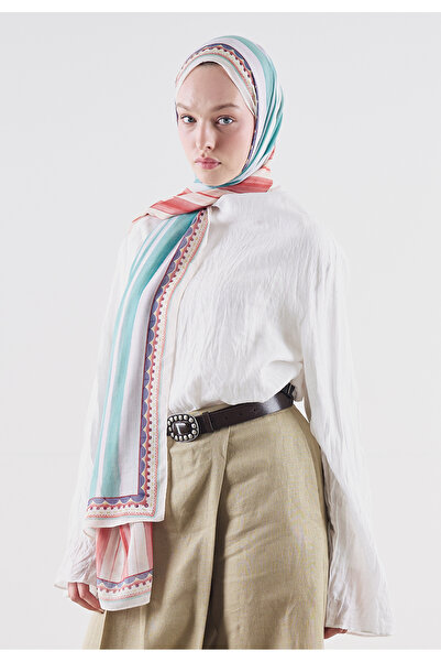 Freshscarfs Summer Blocks Desen Rami Viskon Şal Kırmızı-Yeşil