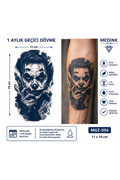 medink tattoo 1 Ay Kalıcı 24 Saat Sonra Kararan Joker Model Geçici Dövme Tattoo