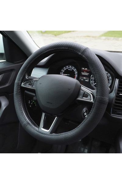 Umbrella Steering Wheel Cover Perforated Leather Black 39-41 cm