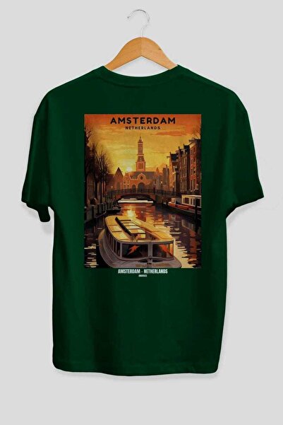 Ankhises Αμστερνταμ Ολλανδία 3 Πράσινο Oversize Country City T-shirt με στάμπ...