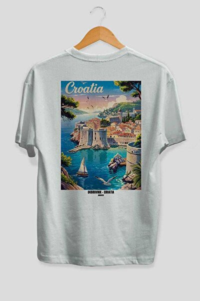 Ankhises Ντουμπρόβνικ Κροατία Λευκό Oversize Country City Μπλουζάκι Unisex με...