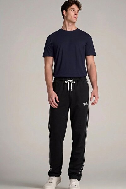 comstar Men's Printed Striped Navy Blue Sweatpants with Elastic Waistband