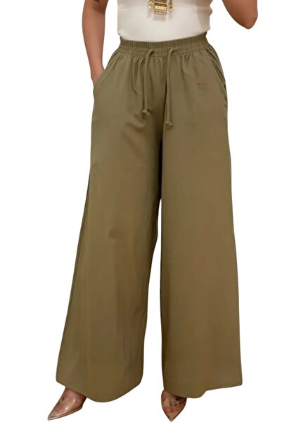 SUMEF Women's 100% Cotton Wide-Leg Pants with Elastic Waist