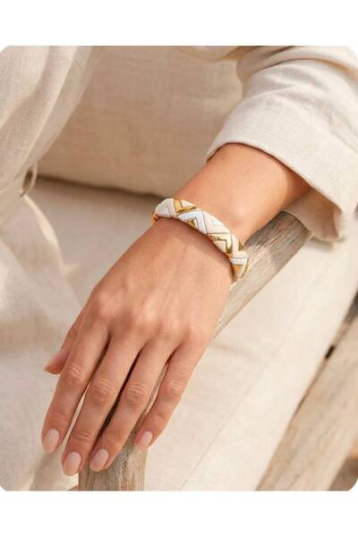 Mervişim Aksesuar White Gold Bohemian Style Geometric Patterned Women's Bracelet