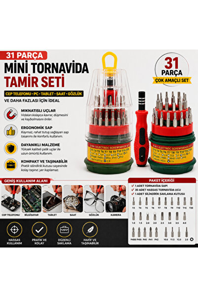 LOACANDLECO 31 Parça Hassas Tornavida Seti Cep Telefonu PC Tablet Saat Mini T...