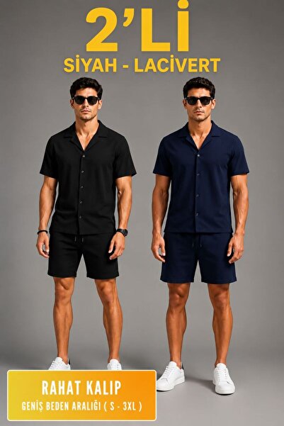 VELİZADE Men's Knitted Fabric 2-Piece Polo Collar Regular Fit Short Sleeve Sh...