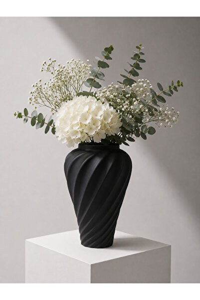 Lui Tasarım Elegant Black Ceramic Spiral Vase 22 cm