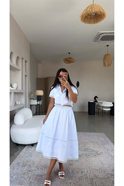 Buket Teke White Poplin Premium Shirt Skirt Set