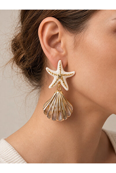 synshop Cream Gold Color Starfish and Colorful Sea Shell Figured Large Women'...