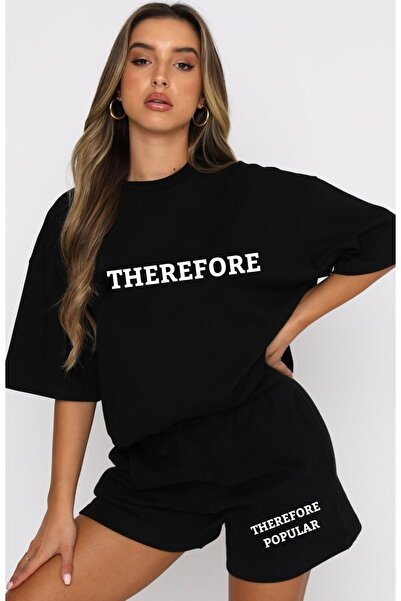 LUMSHİNE Therefore Popular T-Shirt Shorts - Black Shorts T-Shirt Top Bottom S...